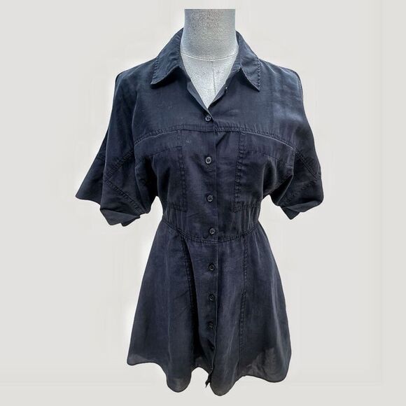 Zara Black Cotton Shirt Dress Size Small - Picture 6 of 8